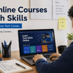 Student learning Best Online Courses for Tech Skills using laptop with coding, AI, cloud computing and data science concepts for best online courses for tech skills in 2026