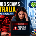 Online job scams in Australia warning concept showing fake remote job alerts and safe legit work-from-home opportunities in 2026 guide