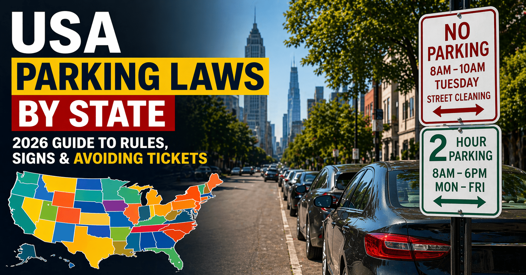 USA parking laws by state guide showing parking rules, signs, and restrictions in major US cities